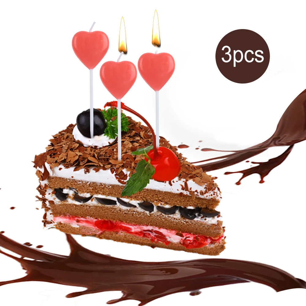 

3PCS/Lot Red Love Heart Cake Candle Safe Flames Kids Birthday Party Wedding Cake Candle Topper Home Decoration Favor Supplies