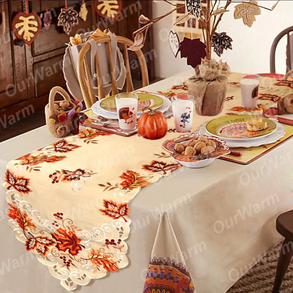 OurWarm 38X170 см вышитый стол бегуны Свадебные украшения для дома День благодарения вечерние поставки кленовые листья стол бегун