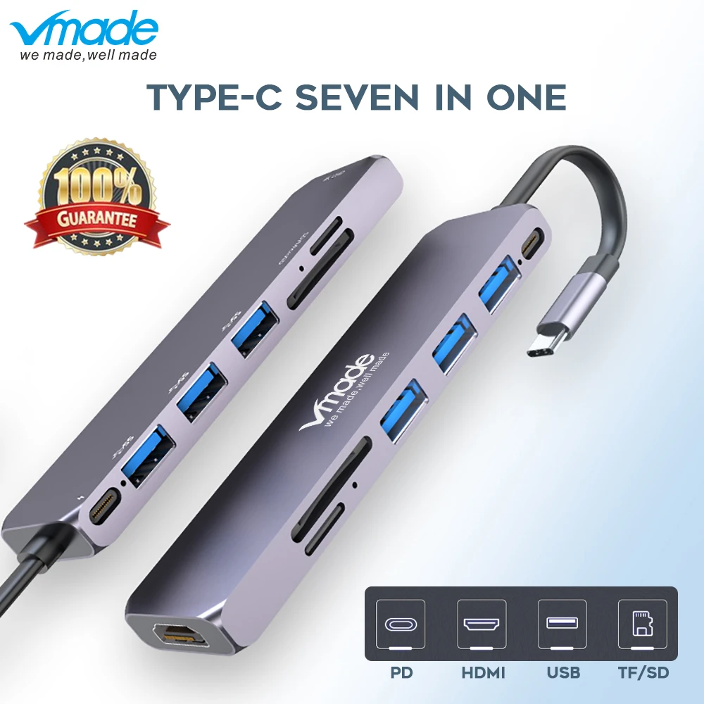 Скидка Vmade мульти порты USB C док станция 7 в 1 поддержка 4K HDMI, PD 3,0 Зарядка для hp Spectre notebook, huawei MateBook X, Note 8