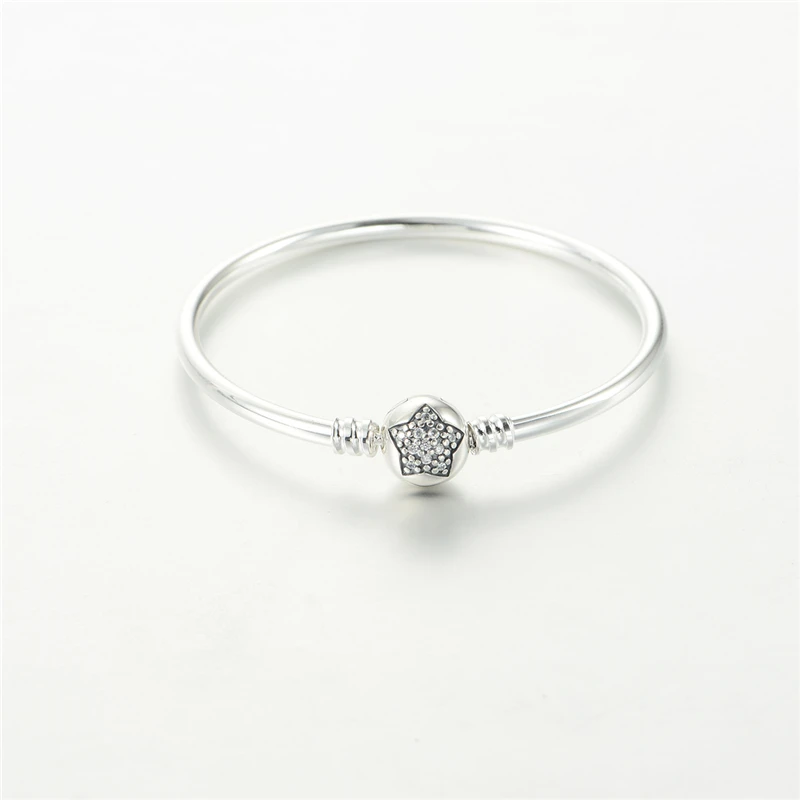 

925 Sterling Silver Five Star Ball Clip Clasp Zircon Crystal Charm Bangles Fit European Charms Diy Jewelry Beads YSZ005