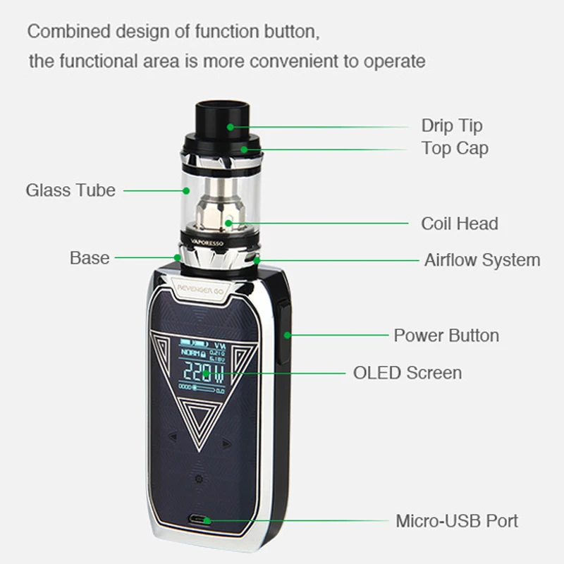 Оригинальный Vaporesso Revenger GO алюминиевый набор 0 96 &quotOLED сенсорный рисунок с 220 Вт 5000