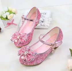 Сандалии принцессы для девочек, детская обувь для девочек, модельные туфли, блестящая Летняя обувь на высоком каблуке для вечеринки