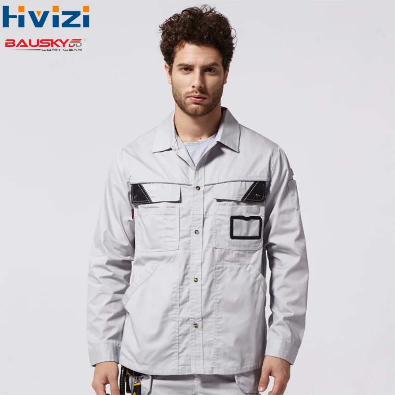 

Men Workwear shirt Multi pockets Longsleeved Work clothes uniforms Male mechanic construction overalls B229