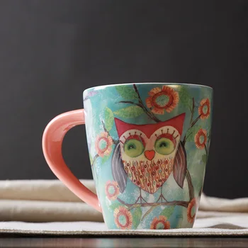

High Quality Ceramic Mugs 500ml Pink Handgrip Porcelain Cartoon Coffee Cups Thicken OWL Cute Cup Wholesale Price Garden Mugs