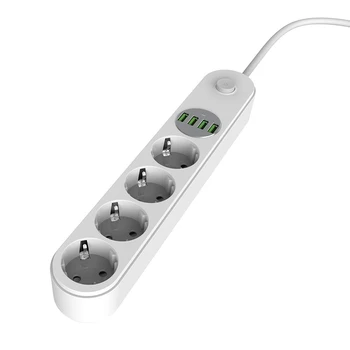 

New EU Plug Adapter 2.0m Power Cord Germany German socket Desktop Type USB Power Strip With 4EU AC Sockets and 4USB Combos