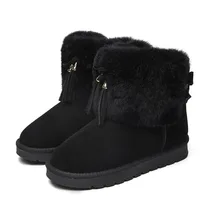 Women Boots Winter Warm Cow Leather Shoes Plush Fur Flat Slip on Ankle Snow Boots Women
