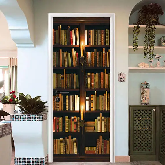 3d Bookcase Door Mural Wallpaper Mural Wall Print Decal Wall Deco Wall