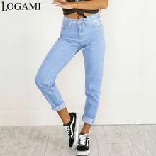 LOGAMI Jean Boyfriend Femme джинсы с высокой талией женские джинсы синие