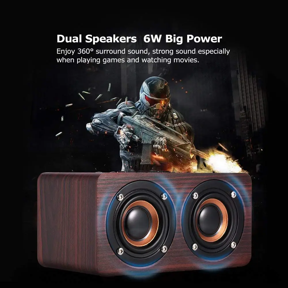 SAGO Wooden Wireless Bluetooth Speaker Hi-Fi Sound Bar With Mic Stereo Music Subwoofer For Samsung S9 Plus/Iphone/Computer/TV |