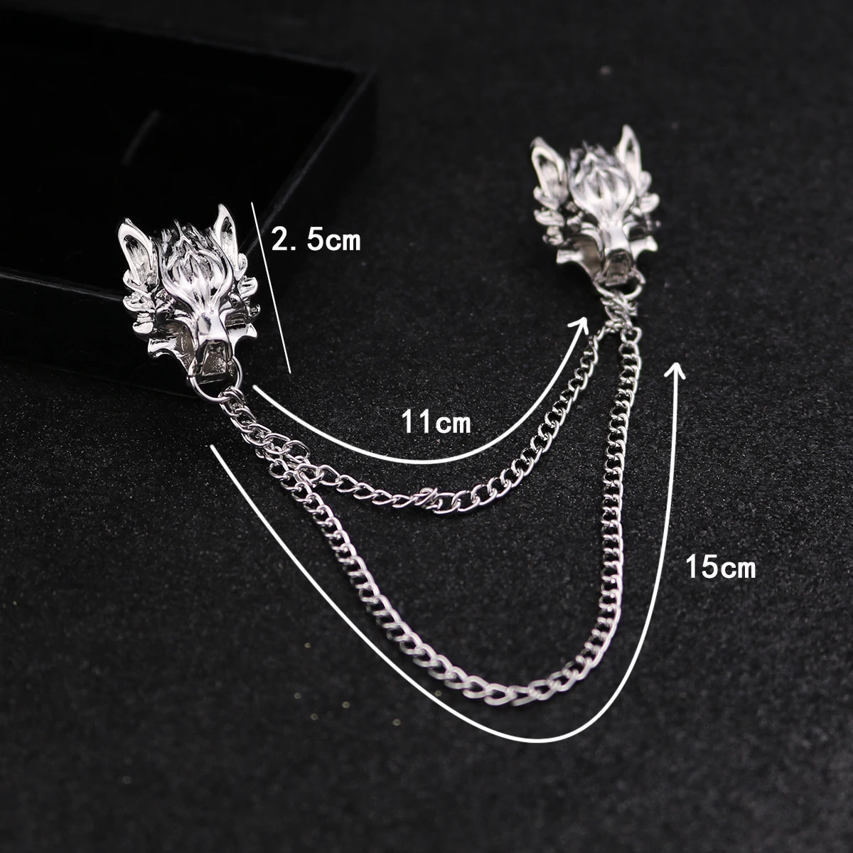 1 шт. Мужская брошь с цепочкой в виде головы волка|brooches for men|pin broochshirt collar accessories |