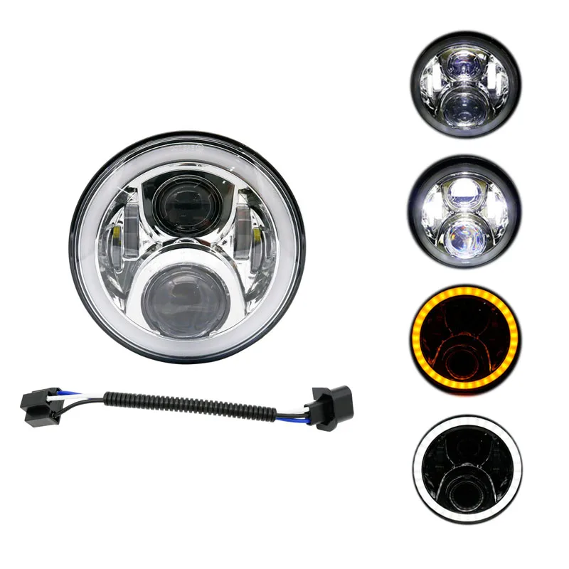 7 inch Round Motorcycle LED Headlight DRL with white Halo Angel Eyes H4 Motorcycle Headlight LED For Chopper Motorcycle