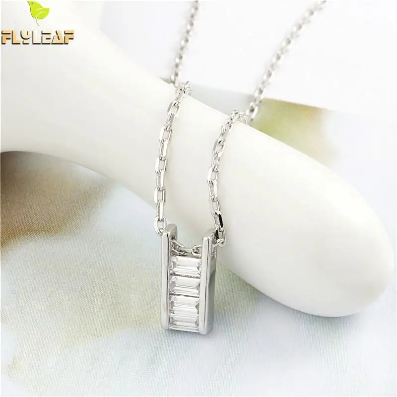 

Flyleaf 925 Sterling Silver Small Strip Cubic Zirconia Necklace Women Fashion Chain Fine Jewelry Simple Necklaces & Pendants
