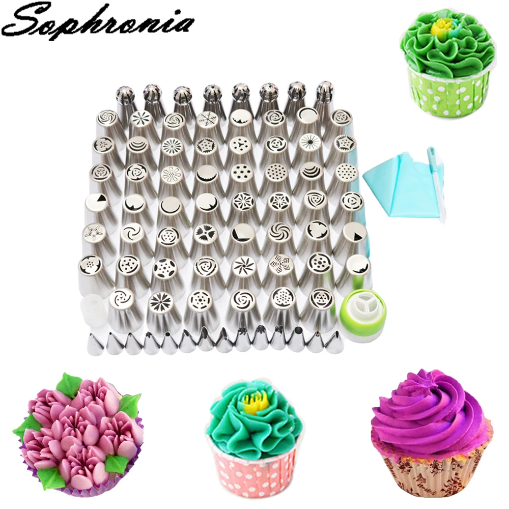 

Sophronia 80pcs/set Icing Piping Tulip Nozzles Cake Pastry Tips Stainless Steel Set Cake Decoration Tools CS003