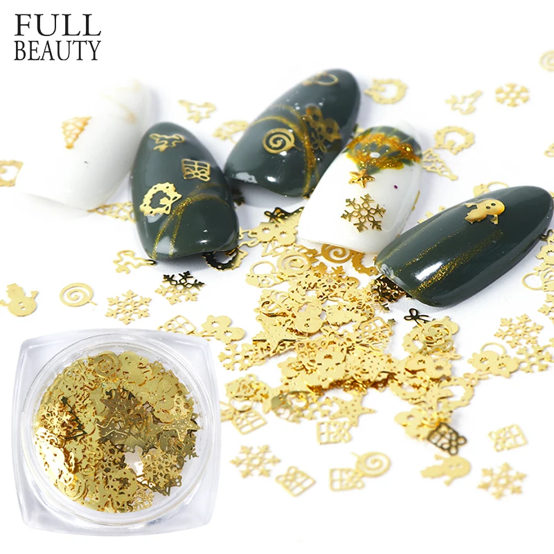 

120pcs Nail Art Alloy Xmas Hollow Flakes 2019 Mixed Elk Snowflake Star Bell Sequins Decorations Acceesories Nail Jewelry CH1511