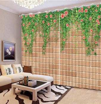 

Home Bedroom Decoration Custom Curtain 3D Curtains Brick Wall, Green Vine, Flower Blackout Shade Window Curtains