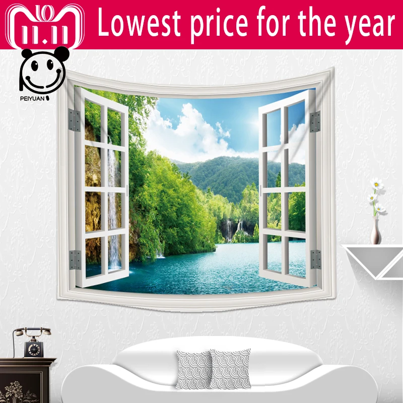 

Peiyuan Wall Hanging Window Tapestry Green Succulents 3D Flower Art Carpet Blanket Yoga Mat Decoration Home Wall Tapestry