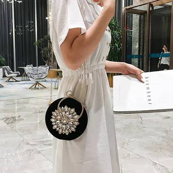 

JHD-New Women'S Bag Elegant Ring Diamond Evening Bag Handbag Chain Single Shoulder Diagonal Package