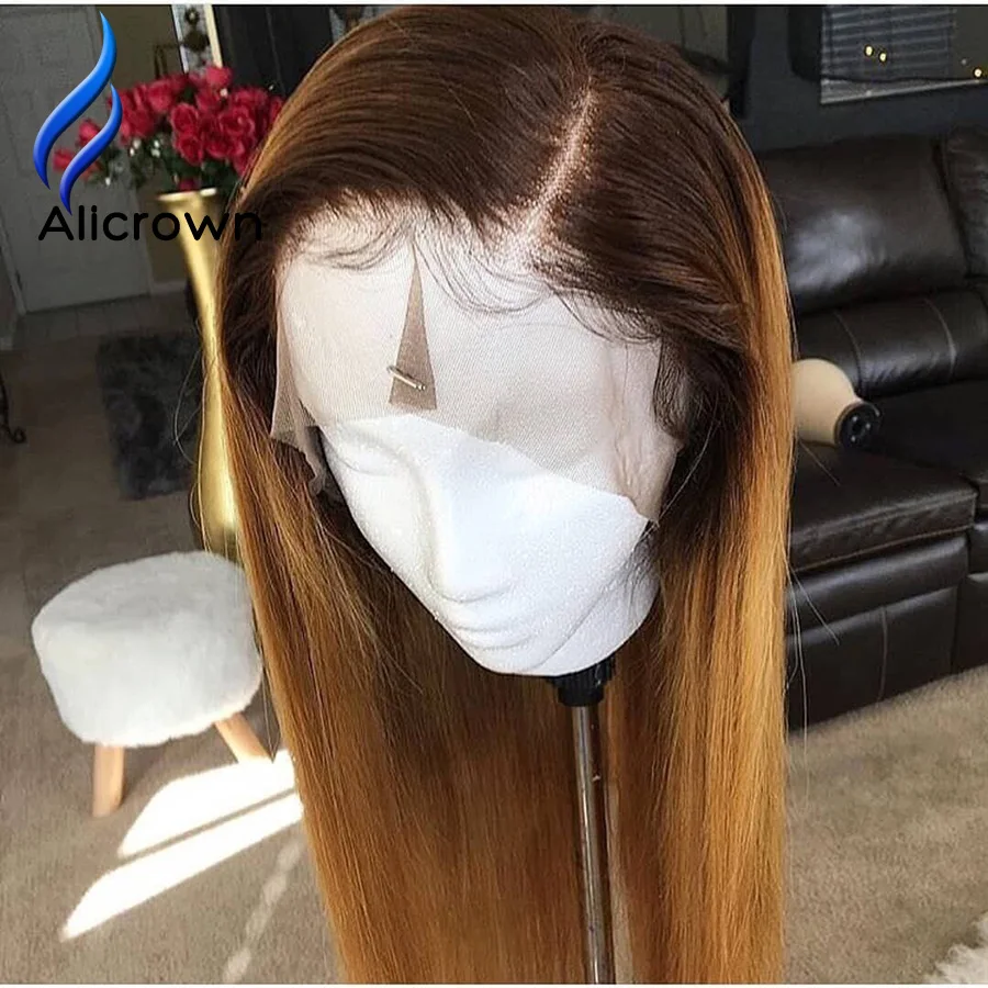 

ALICROWN Ombre 1b/27 Lace Front Human Hair Wigs Brazilian Remy Hair 13*4 Lace Wigs Pre-Plucked With Baby Hair Bleached Knots