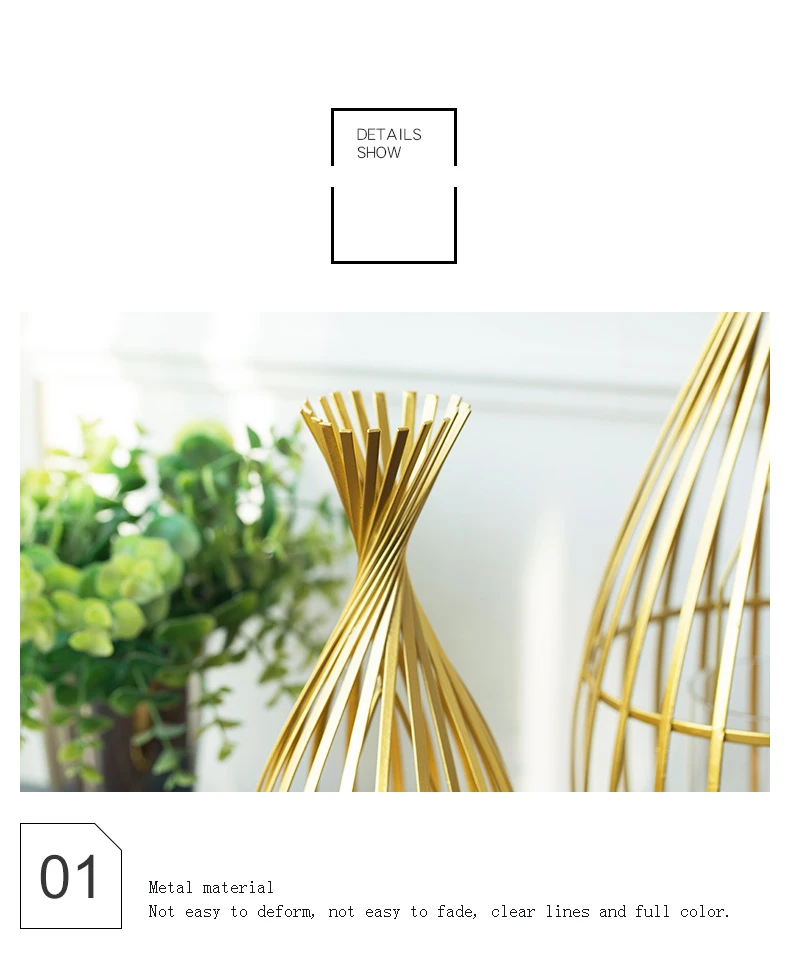 Golden Wrought Iron Geometric Candlestick Romantic Ornament Decoration Candle Light Dinner Props Small 1-Pcs