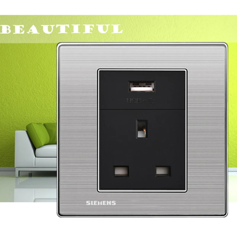

220V 86 * 86 MM England Standard Wall Switch One 5V 2100mAh USB Plug Panel Brushed Stainless Steel UK Wall Switch Charger