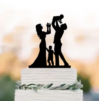 

Family Wedding Cake topper with baby, bride and groom silhouette wedding cake toppers with boy, funny wedding cake toppers with