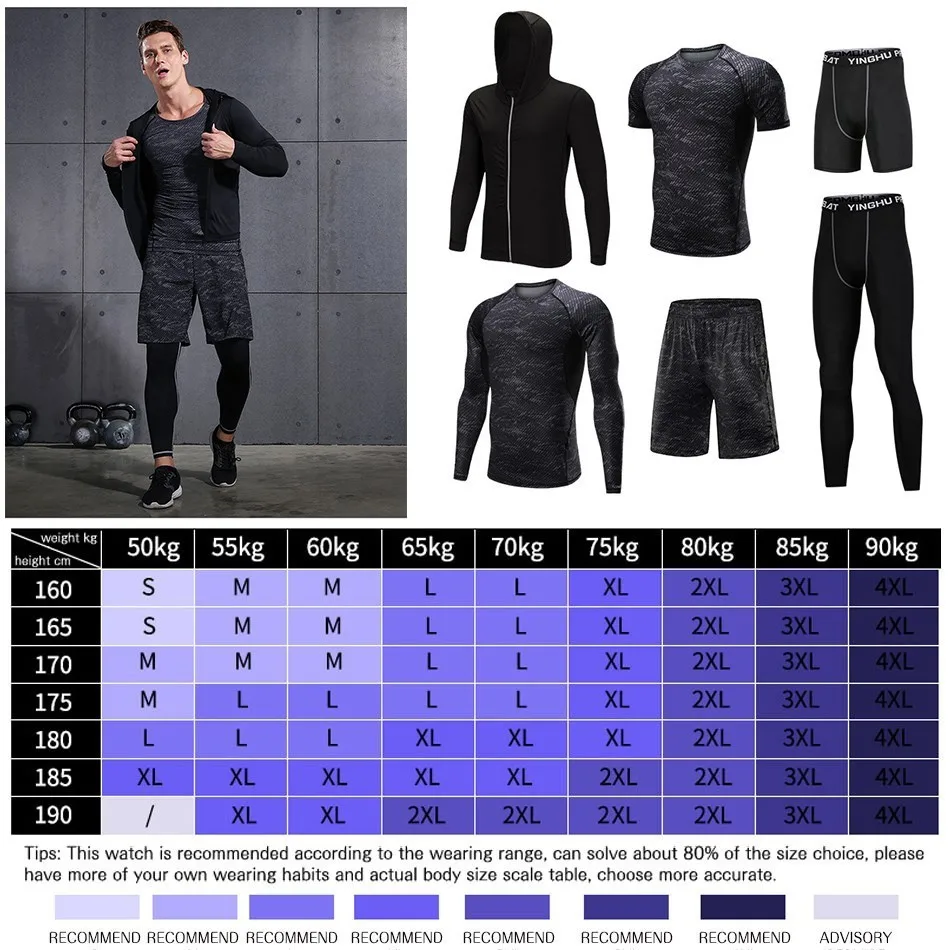 Rexchi 5 шт./компл. Для мужчин спортивный костюм тренажерный зал Фитнес сжатия Одежда для бега спортивная одежда тренировки колготки