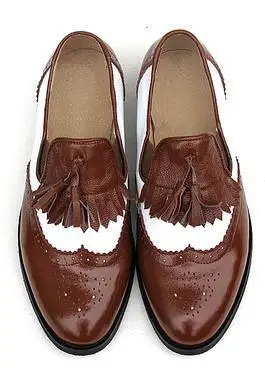 Высококачественные брендовые дизайнерские мокасины из натуральной кожи с кисточками; туфли на плоской подошве; винтажные Туфли-оксфорды; женские лоферы; размеры 45, 46, 47; 14 цветов - Цвет: Red brown  white