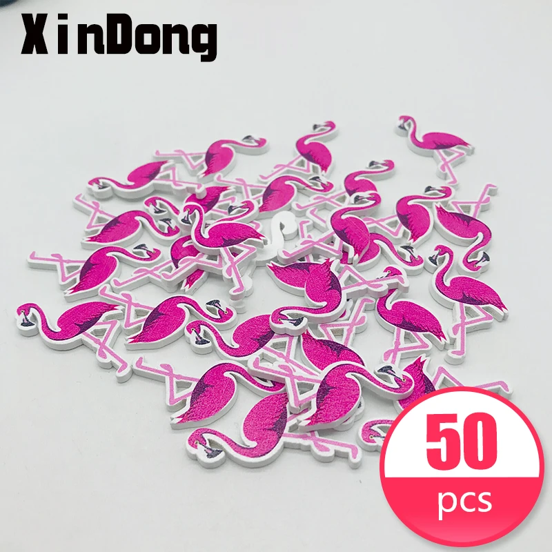 

Xindong 50pcs wooden buttons painted Flamingo toy wooden buttons diy creative handmade buttons painted material bag