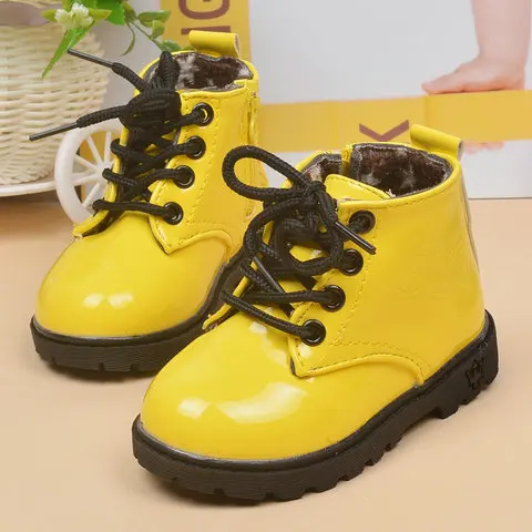 Детская обувь осень/зима детей корейской версии ботинки «мартенс» кожаные водонепроницаемые ботинки для обувь для мужчин и женщин ботинки - Цвет: fur rellow