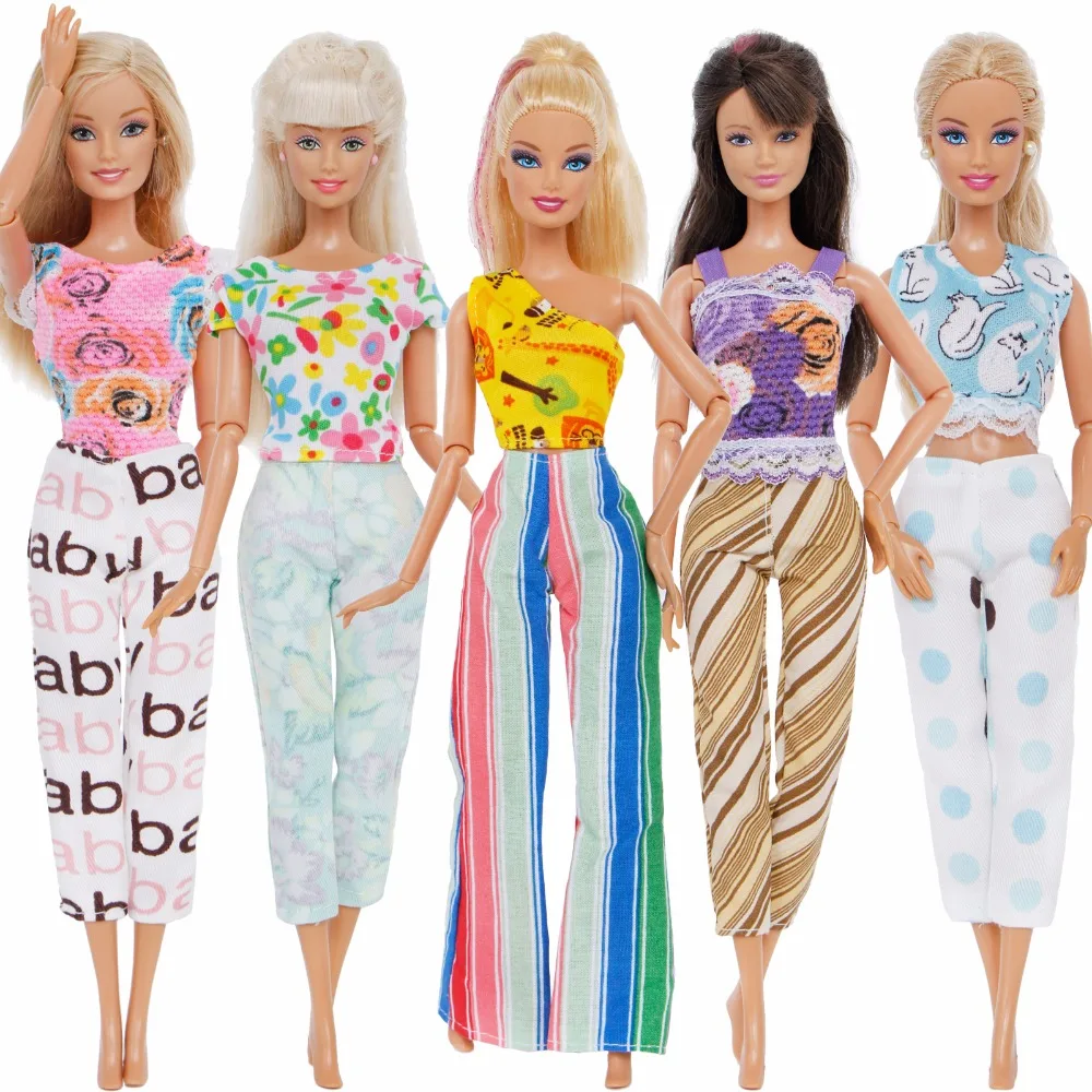 Ручная работа Красочные 5 комплектов Леди наряды летняя повседневная одежда смешанный стиль жилет Блузка Брюки Одежда Аксессуары для Кукла Барби игрушки