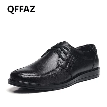 

QFFAZ New Soft Leather Men Dress Shoes Flats For Men Lace-Up Business mens black leather shoes wedding shoes Zapatos de hombre