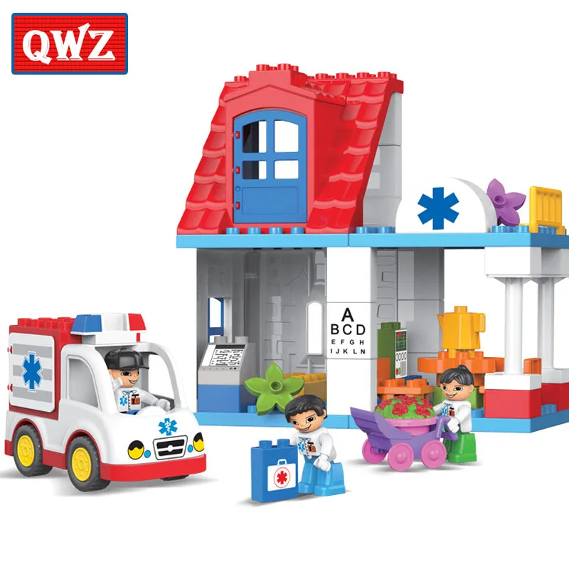 

QWZ 50pcs Large Particle City Hospital Building Block City Doctor Nurse Figures Brick Toy Kids Gifts