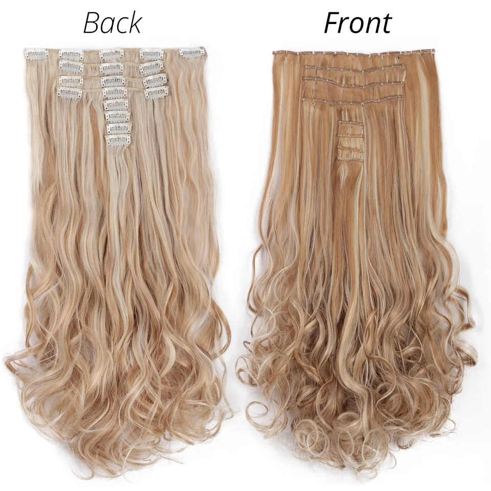 AISI BEAUTY 8 Pcs/set Full Head Long Wavy Synthetic 18 Clips In Hair Extensions For Women Hairpieces Blonde Black Brown