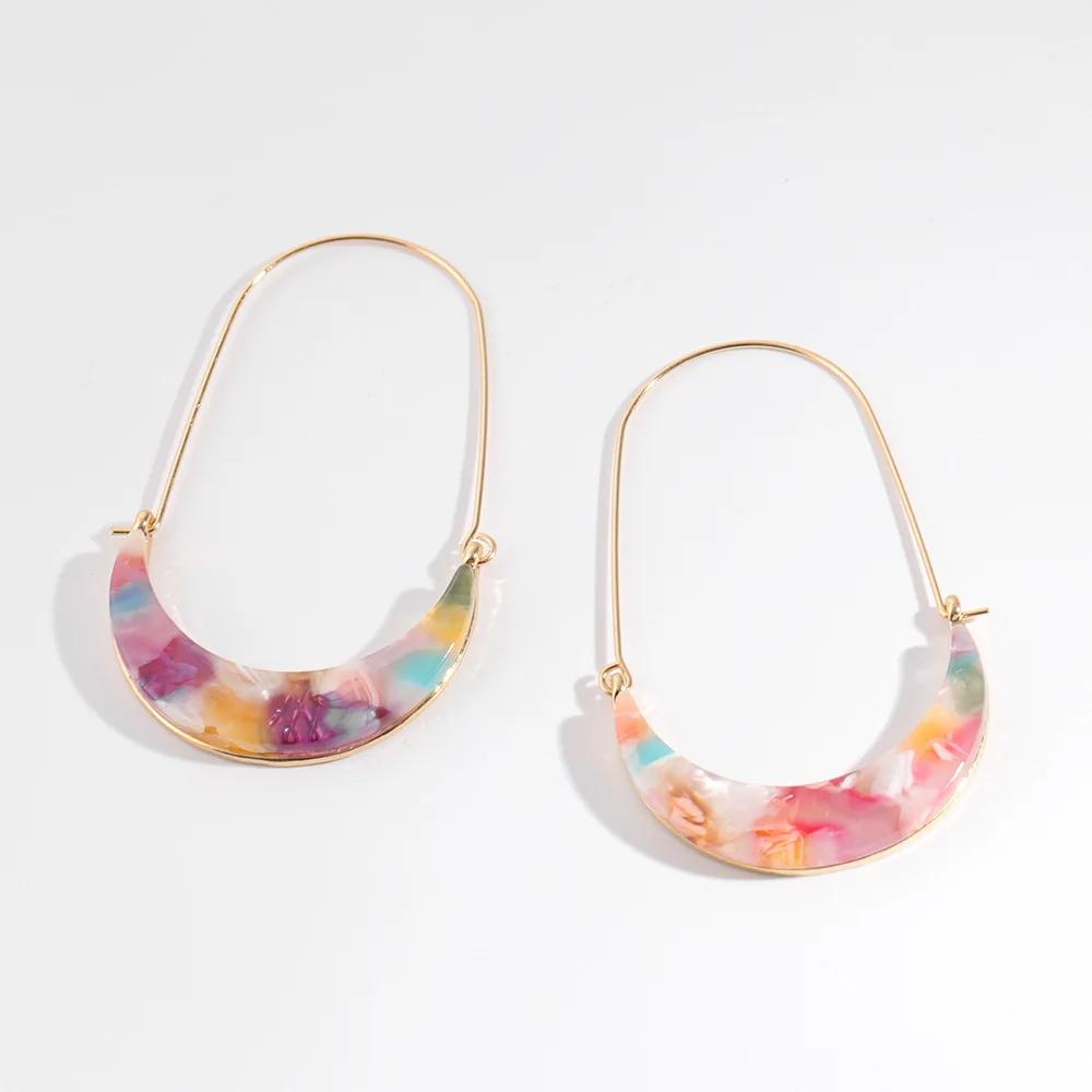 

New Retro Colorful Acrylic Resin Round Big Hook Earrings Women Alloy Crescent Geometry Statement Drop Earring ZA Leopard Jewelry