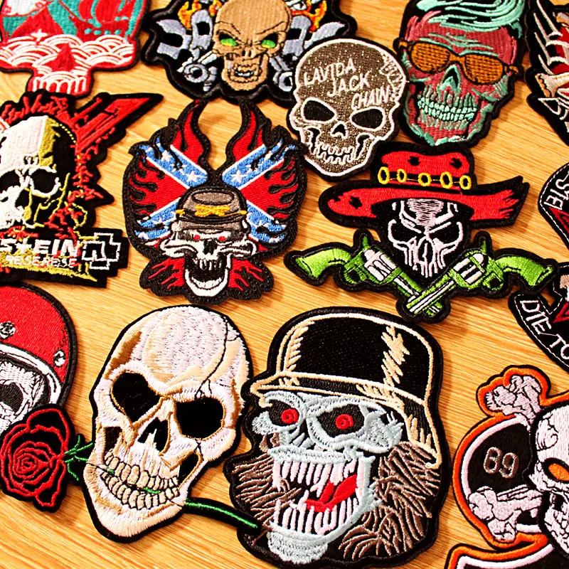 

DIY Punk Skull Patch Embroidered Patches For Clothing Iron On Patches On Clothes Embroidery Skull Patch For Clothes Biker Badge