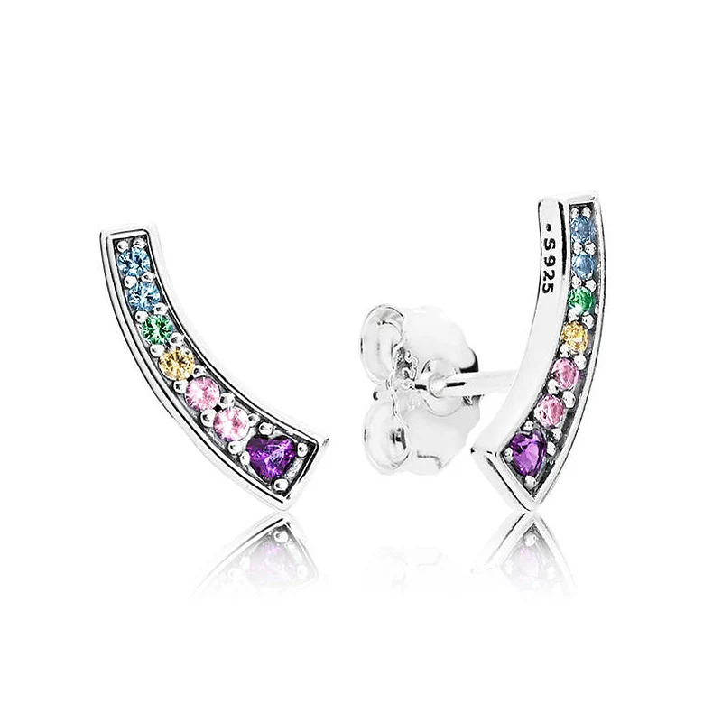 

Authentic 925 Sterling Silver Earring Rainbow Arcs of Love Studs Earrings For Women Wedding Party Gift Fine Europe Jewelry