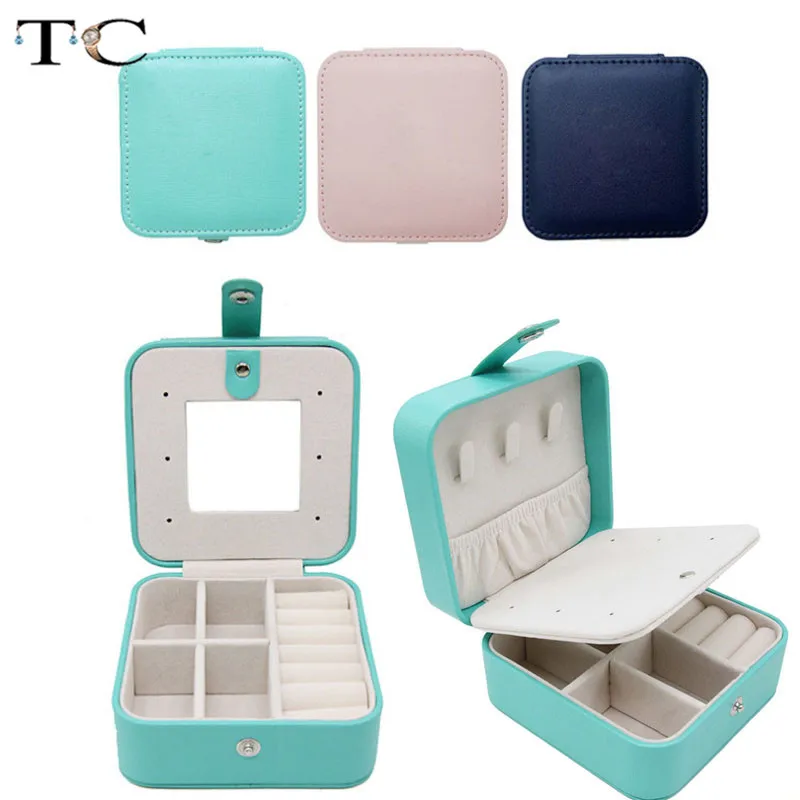

High Quantity Leather Jewelry Storage Box Cosmetic Bag Necklace Ring Earring Travel Storage Case Display With Mirror