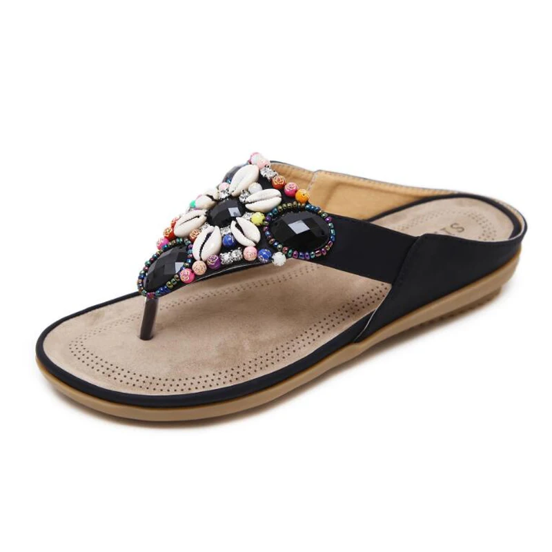 

Women Flip flops 2018 women bohemia summer shoes sexy with beading beach slippers for women plus size 35-42