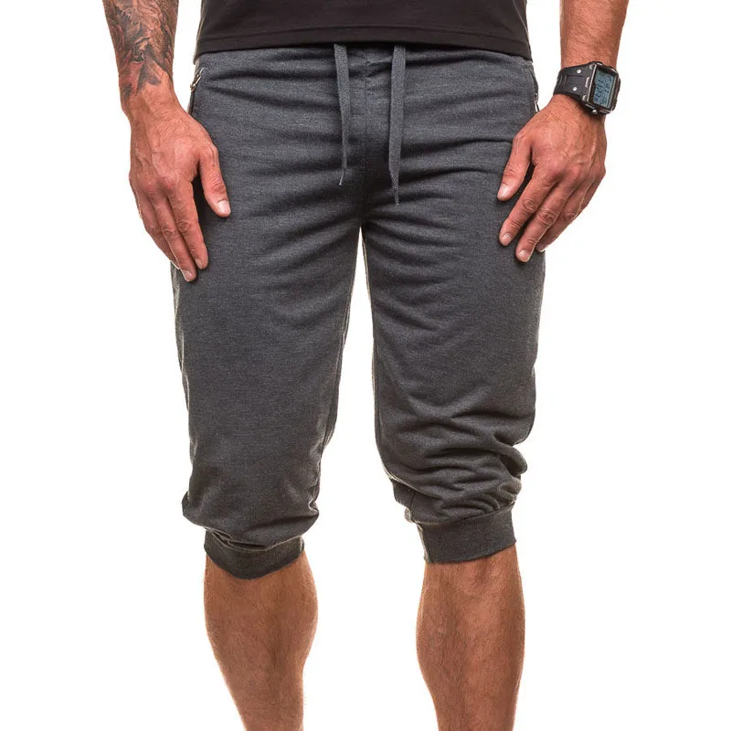 High quality Summer new men's Solid color close beam feet elastic Wait casual Joggers shorts men streetwear sweatpants