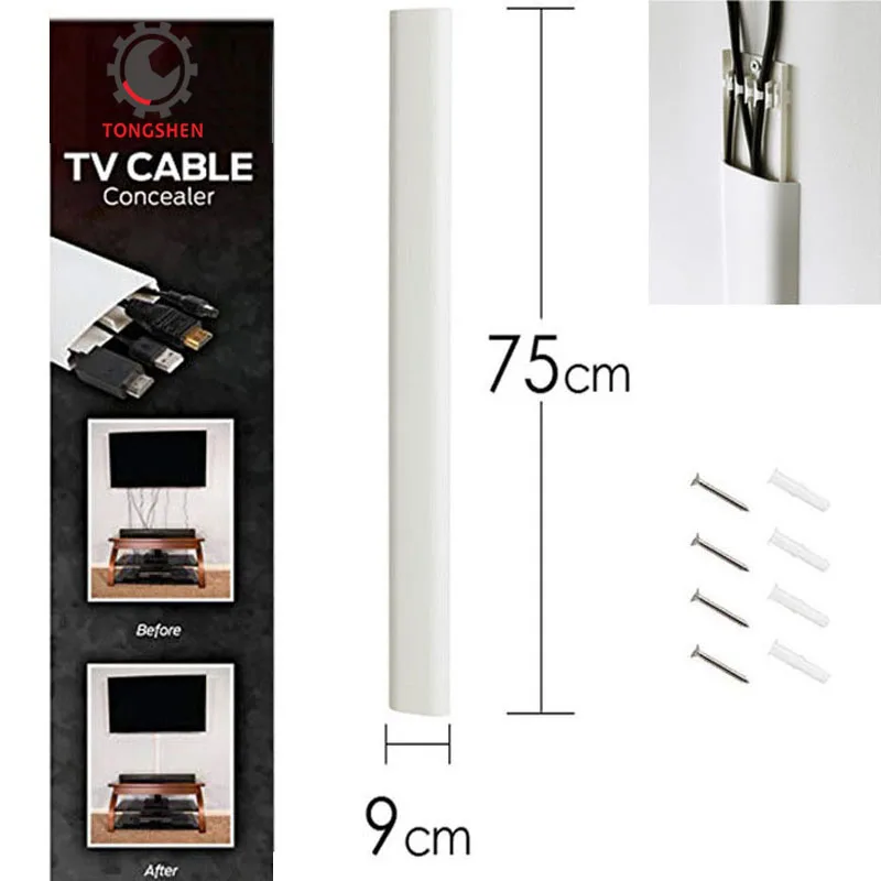 Cache-câbles TV pour télévision murale, kit Raceway W2.3 H0.7, blanc