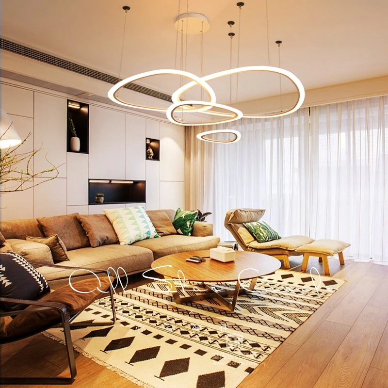 

VEIHAO White color modern chandelier for living room dining room hotel 4/3/2/1 ring acrylic aluminum body LED pendant chandelier