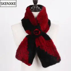 Горячая распродажа женский вязаный шарф из натурального меха норки хорошего качества меховой шарф женский теплый 100% натуральный меховой