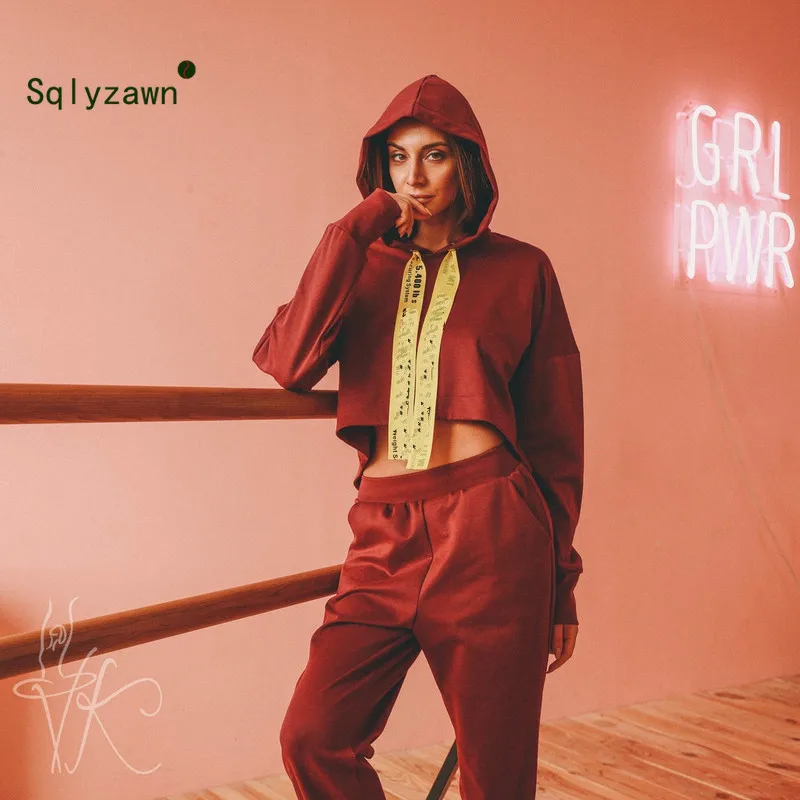 

Women Autumn Street 2 Piece Set Women Letters Print Hooded Sweatshirt + PantSuit Tracksuit Long Sleeve Sportswear Workout Outfit
