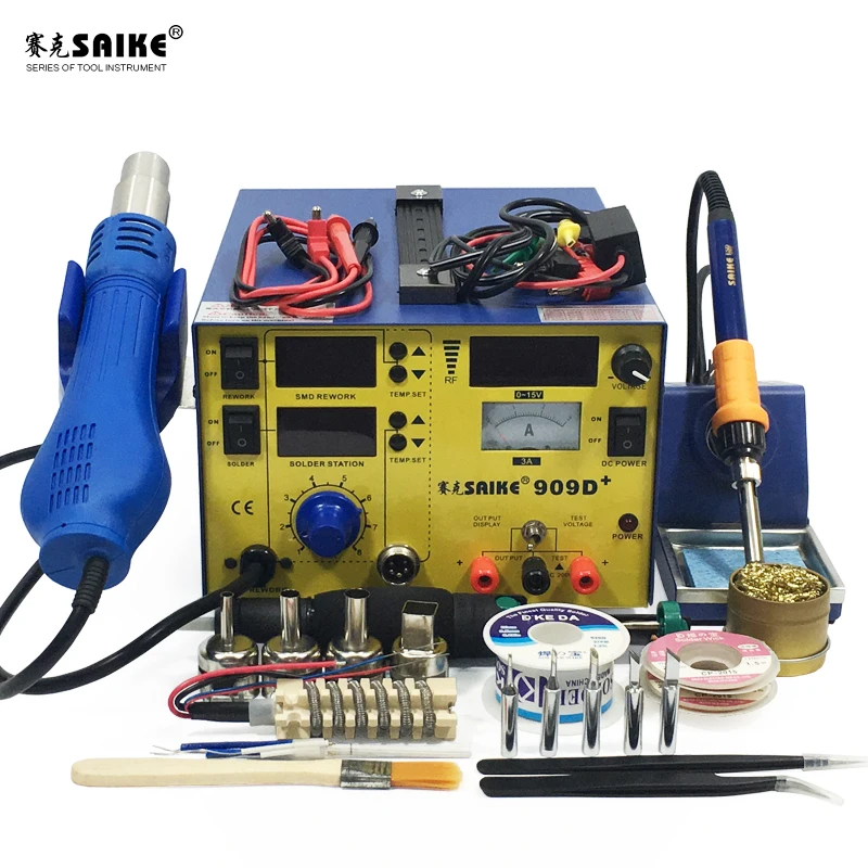 SAIKE 909D + 3 в 1 Горячая воздушная пушка паяльная станция с функцией демонтажа DC