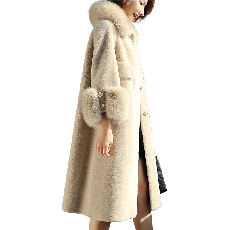 

Real Fur Coat 100% Wool Jacket Autumn Winter Coat Women Clothes 2019 Fox Fur Collar Korean Vintage Sheep Shearling Fur ZT982