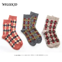 [WPLOIKJD] толстые шерстяные хлопковые носки для женщин и девочек осенне-зимние носки теплые плотные креативные клетчатые носки, бренд милый Рождественский подарок