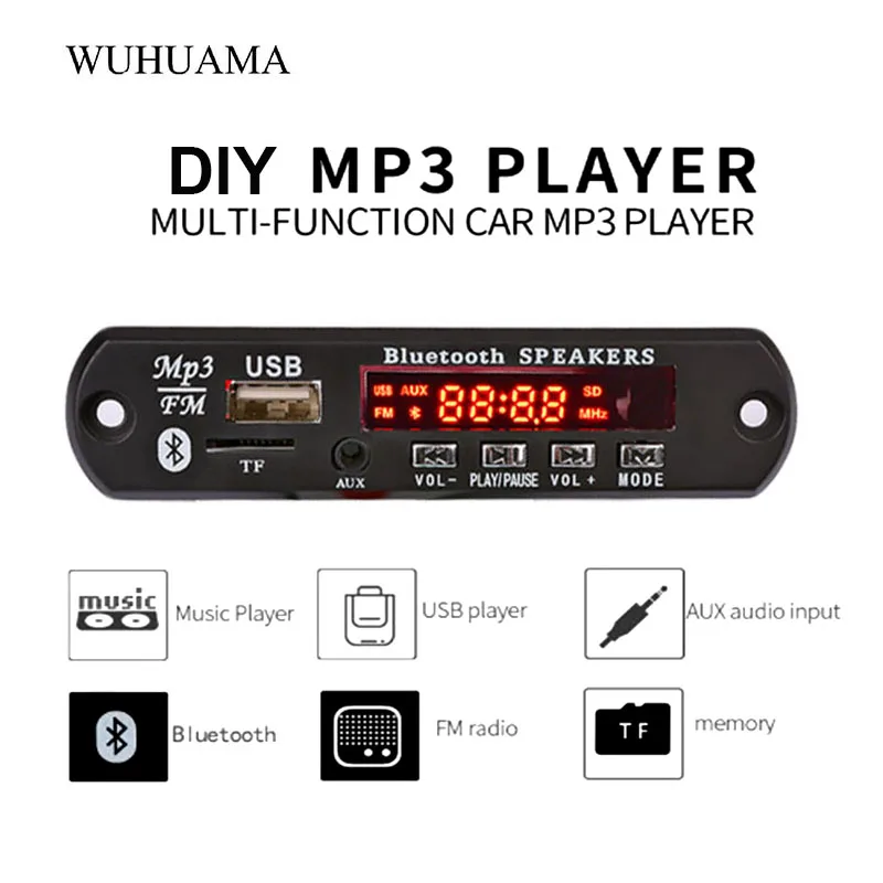 12 В MP3 беспроводной Bluetooth 5 0 WMA декодер плата аудио модуль USB TF радио FM AUX для mp3