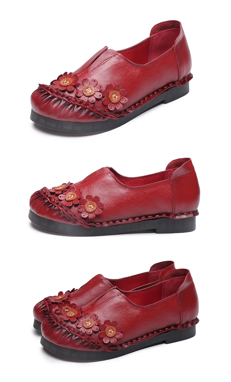 Женская обувь на плоской подошве в стиле ретро; Новинка года; кожаная обувь в этническом стиле; сезон весна-осень; удобная мягкая повседневная обувь с вышивкой