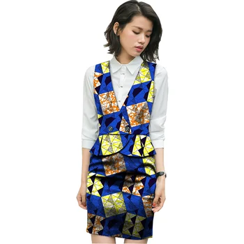

Fashion Women African Print Skirt Suits African Ladies Sleeveless Women Blazers Jackets Party African Women Clothing Customized