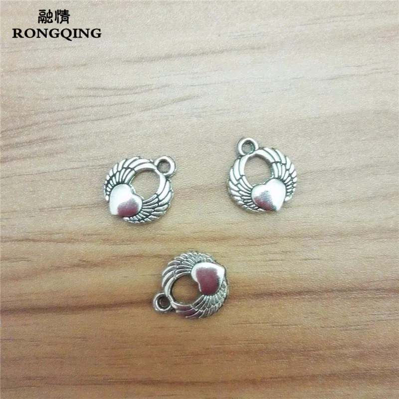 RONGQING 100 шт./лот античное серебро крылья Ангела сердце подвески уникальный в форме